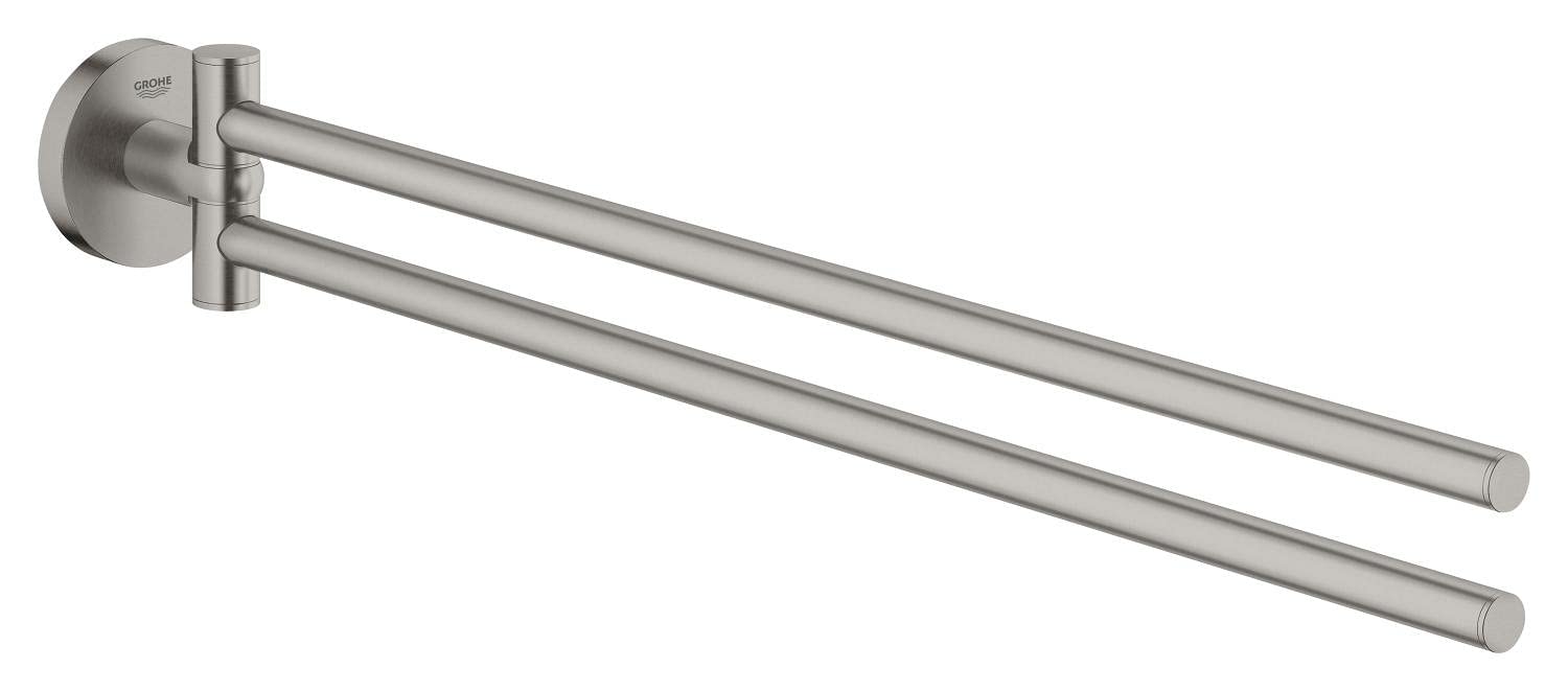GROHE QuickFix Start, Portasciugamani Metallo, Fissaggio nascosto, Viti e tasselli inclusi, Facile da montare, Misura 439 mm, Super Steel, 41183DC0