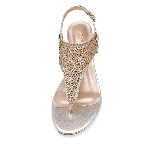 Image of DREAM PAIRS Women's Wedge Thong Sandals, Summer Rhinestone Dress Shoes for Wedding