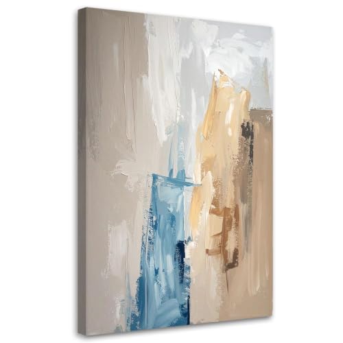 Tableau abstrait moderne bleu beige gris pour salon - Toile 50x70cm
