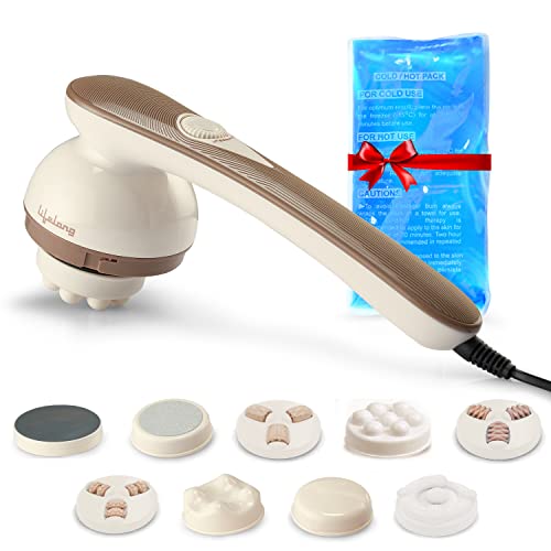 Lifelong LLM180 Electric Handheld Full Body Massager with 8 Massage Heads | Free Hot + Cold Gel Pack and Variable Speed Settings For Pain Relief & Relaxation|Handheld Full Body Massager Machine (1 Year Warranty, Brown)