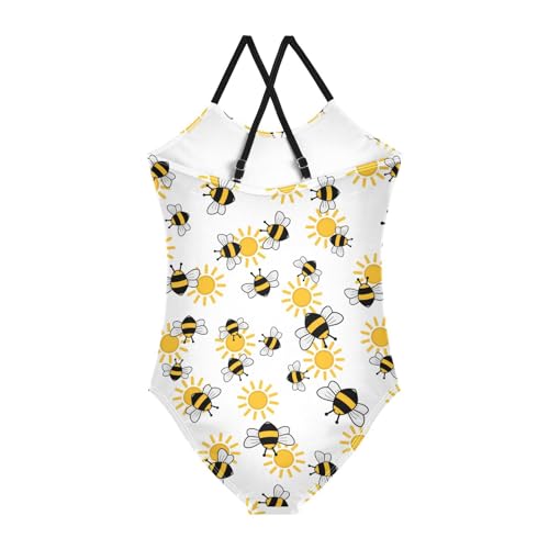 Bee Insect Girls One Piece Swimsuits Cute Bee Sport Halter Swimwear Beach Bathing Suit 3T2