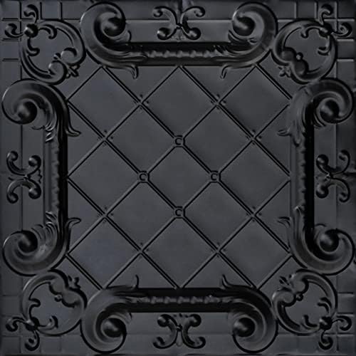 Shanko SKPC502-bk-24x24-N-12 Romeo, Romeo Stamped Metal Nail-up Tin Ceiling Tile (48 sq. ft), Satin Black,Pack of 12 (Nail-up)