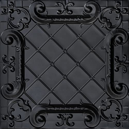Shanko Skpc502-Bk-24X24-N-12 Romeo, Romeo Stamped Metal Nail-Up Tin Ceiling Tile (48 Sq. Ft), Satin Black,Pack Of 12 (Nail-Up) #TOP30