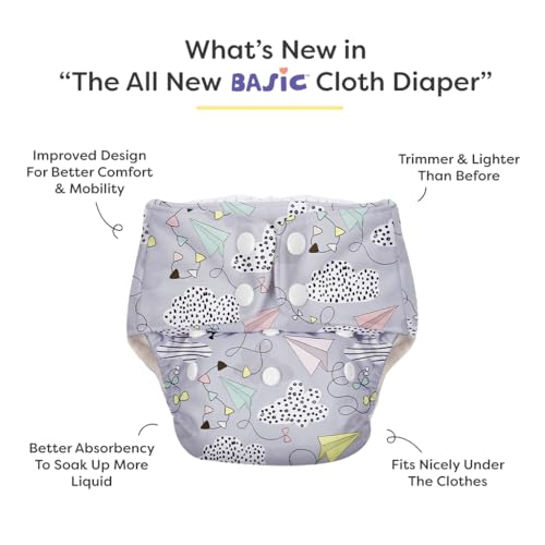 Image of BASIC Reusable Cloth Diapers | New Trimmer Version | Adjustable, Washable & Rash-Free | Includes Absorbent Pad with Dry Feel Layer | Fits 3M-3Y (5-17kg) | Certified & Comfortable for Babies