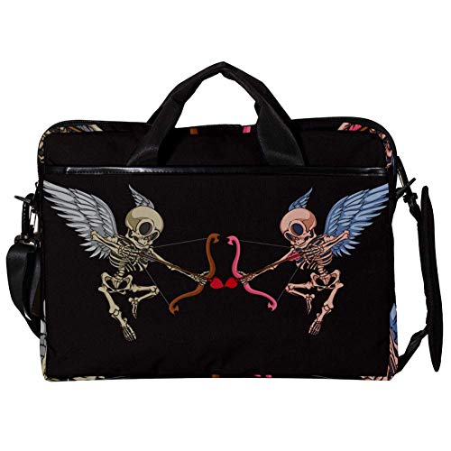 Maletín para laptop de 14 pulgadas con diseño multicolor de calavera ángel y bandolera