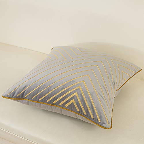 Avigers 18 X 18 Inch Grey Gold Striped Geometric Lines Embroidery Velvet Cushion Case Luxury Modern Throw Pillow Cover Decorative Pillow For Couch Living Room Bedroom Car 45 X 45Cm #TOP2