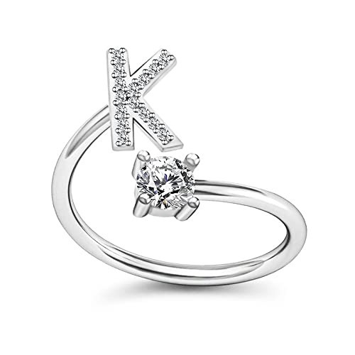 Initial Crystal Stylish Adjustable Letter A D J K M N P R S V Rings Starting Name With American Diamond Silver Plated For Valentine Gift To Girlfriend Or Girls and Women-picture-11