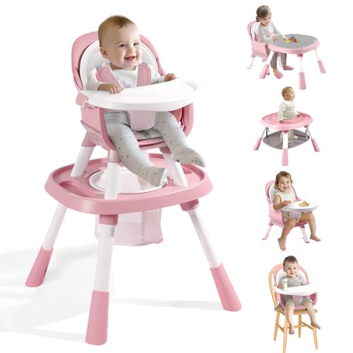 Image of 9-in-1 High Chairs for Babies and Toddlers, Convertible Baby High Chair, Kids Table & Chair Set, Building Block Table, Activity Center, Adjustable Safety Harness & Removable Tray