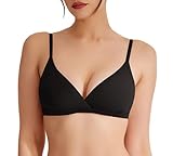 REORIA Women's Triangle V Neck Crossover Wireless Bralette No Padding Ultra Comfortable Soft Smoothing No Underwire Underoutfit Bras Black Medium