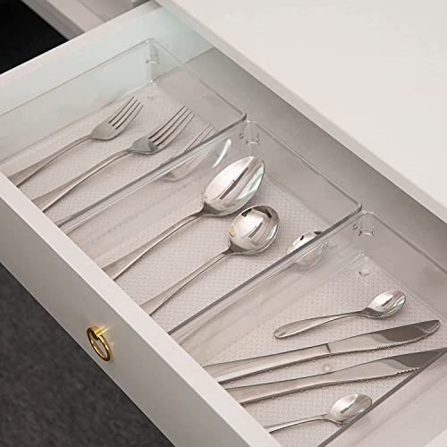 Image of Zollyss 4 Pcs Clear Plastic Clothes Drawer Organiser Trays, Multipurpose Drawer Storage Bins for Wardrobe, Closet, Vanity, Makeup & Office Desk, Clear