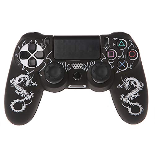WOWOWO Housse de Protection de Manette de Jeu en Silicone Dragons Chinois + 2 Capuchons de Joystick pour contrôleur PS4 Cover
