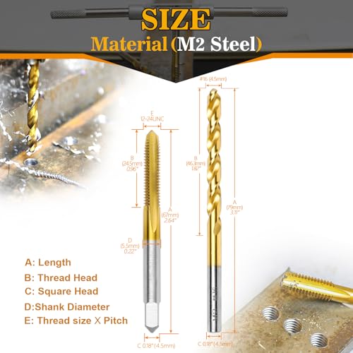 Image of 12-24 UNC Tap and #16 Drill Bit Kit, M2 HSS Drill and Tap Set, Combination of Drill and Tap Kit for Metal