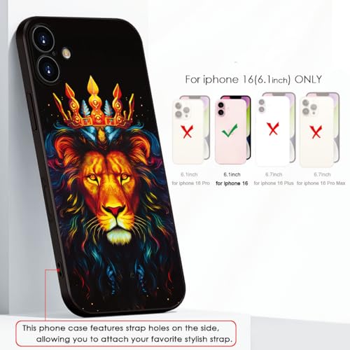 Printed with Lion for iPhone 16 case, Elegant Crowned Lion Design on Soft Silicone Protective Case - A Touch of Noble Grandeur and Exudes Royal Majesty (A2- Lions Animal)