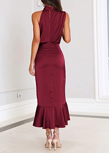 Image of KIRUNDO Women's Summer Satin Mock Neck Wedding Guest Dress