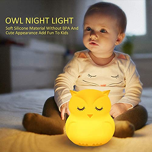 Image of Animal-Shaped Big Night Light for Children /Adults, Rechargeable LED Soft Silicone (BPA Free) Bedside Lamp, Adjustable Brightness and 9 Colors by Touch Control & Remote Control (Big Owl)