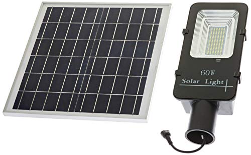JANDEI - Farola LED 60W Solar Exterior IP65 Panel Orientable 120 LEDS 1375 Lúmenes 6000K Blanco Frío Batería Ion-Litio