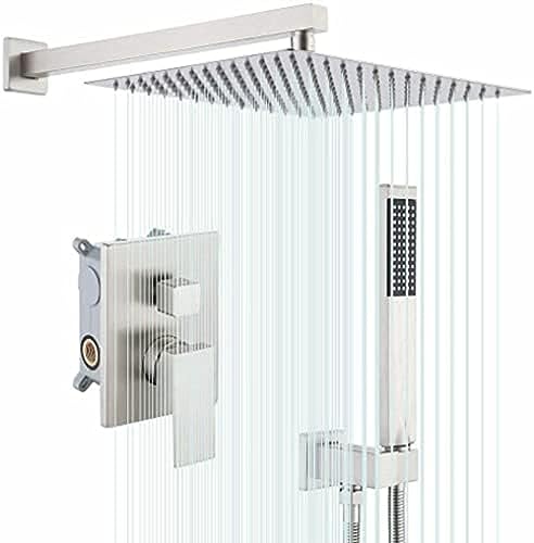 Mitigeur de douche en laiton avec tête de pluie carrée en nickel brossé