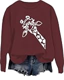 Sudadera de jirafa con estampado de animales, manga larga, cuello redondo, para amantes de la jirafa, sudadera con estampado de jirafa, Burdeos, XL