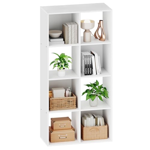 Sweetcrispy 8 Cube Storage Organizer - Open Cube Bookshelf with 4 Removable Back Panels, Display Storage Bookcase for Living Room, Bedroom, Entrance Hall, Home Office,47.7" L×11.6" W×24" H, Beige by Sweetcrispy - Used condition - US$33.66