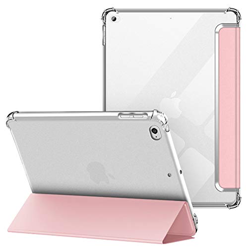 VAGHVEO iPad 2018 2017 9.7 Case/iPad Air 1 2 Case, Flexible Soft Transparent TPU Protective Shockproof Back Cover, Slim Lightweight Tri-fold Stand Smart Cases Shell Resistant Impact Clear Case, Pink