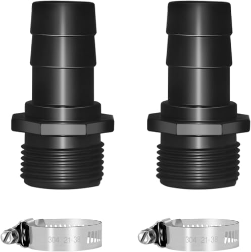 LONGRUN PVC Pipe Adapter Hose Spike Adaptor, Male 1.2 Inch Npt x 1 Inch Barb Connector with 2 Hose Clamps for Pond Fountain Waterfall - 4 Piece Set
