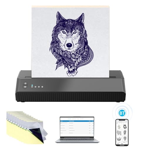 MOKOHOA Tattoo Stencil Printer, Tattoo Printer Transfer Stencil Machine with 10Pcs Transfer Paper for Android and iOS Phone&Laptop