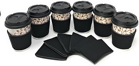 CSBD Blank Coffee Cup Sleeves Reusable Premium Quality Wrap Collapsible Insulators Bulk, 6 Packs, 10 Packs, 12 Packs, Multiple Colors and Quantities (12, Black)