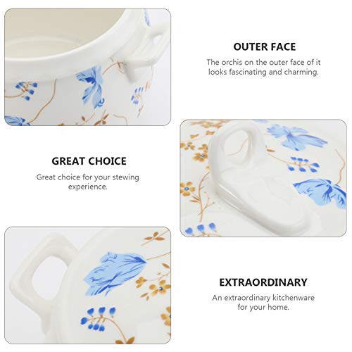 image for YARNOW Ceramic Stew Pot with Lid Orchid Steam Soup Bowl Dessert Noodle