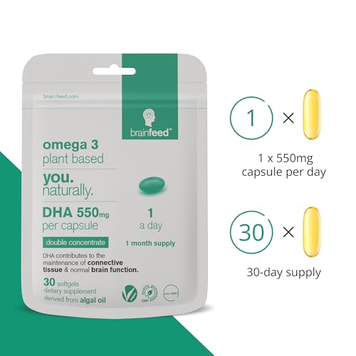 image for brain feed Algae DHA Supplements (30) | 550mg Omega 3 DHA Per Algae Oi
