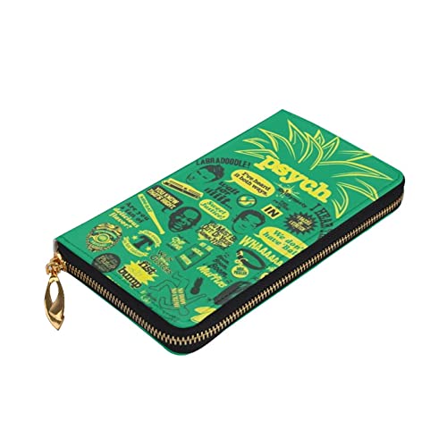 Portefeuille en cuir noir zippé Psych avec grand porte-cartes motif ananas pour femme