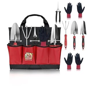 7pc Stainless Steel Heavy Duty Tool Set with Non-Slip Rubber Grip, Garden Gloves and Storage Tote Bag