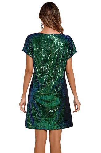 Image of Women's Crewneck Sequin Shift Dress Short Sleeve Casual Holiday Sparkly Party Dress