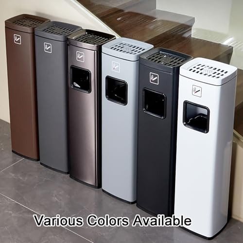 Cubo de basura con cenicero vertical metálico para pasillos comunitarios 4