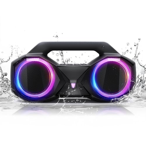 Image of Bluetooth Speaker 80W(Peak)Loud with Bass, 20H Playtime, IPX7 Waterproof, RGB Lights, TWS, Large Portable Wireless Speakers for Outdoor, Home, Party, Pool, Beach, Tailgating, Gym, Work, Gifts (Black)
