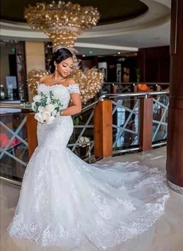 Fanciest Women's Lace Mermaid Wedding Dresses for Bride Long Off Shoulder Bridal Gowns for Women4