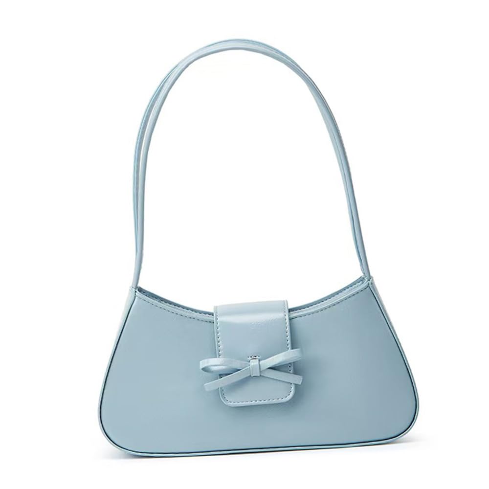 CaelumDecor New Sweet Bow purses for women-Handbag with Zipper Closure Clutch Purse Retro Trendy Underarm Bag Easy to Clean(Color:Blue)