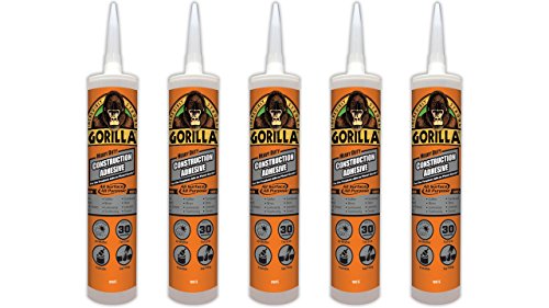 Gorilla Heavy Duty Construction Adhesive, 9 ounce Cartridge, White, (Pack of 5)