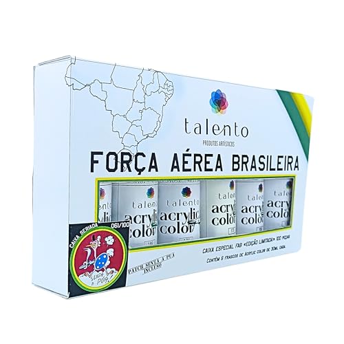 Tinta Acrílica para Modelismo Talento, Conjunto Força Aérea Brasileira com 6 Cores de 30ml, Compatív