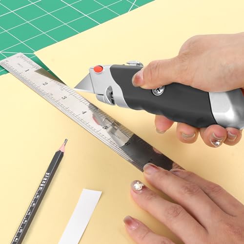Image of DIYSELF 10Pack Box Cutter, Rubber Handle Utility Knife, Box Cutter Retractable Heavy Duty, Box Cutters Knife for Boxes, cardboard, cartons, Razor Knife for Warehouse, Office, Shaop