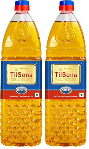 Image of Tilsona Gold Sesame Oil (Cooking Oil) | 1 Litre Pet Bottle | 100% Pure & Natural Til Oil | No Artifical Flavours & Preservatives | The World Health Organisation (Pack of 2)