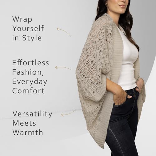 Image of Open Weave Cocoon Shawl for Women, Cardigan Sweater, Lightweight Pashmina Shawl Wrap, Poncho Scarves for Women