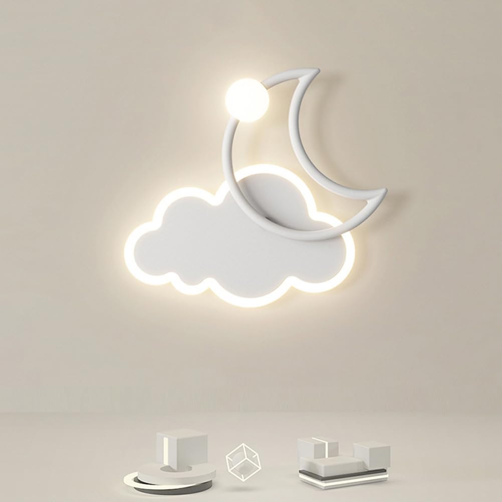 EaEa Kinderzimmer LED Wandleuchte 16W Mond Wolken Wandlampe 3 Farben Einstellbar 3000K/4000K/6000K Innen Cartoon Wandbeleuchtung Kinder Junge Mädchen Nachttischlampe für Schlafzimmer Wohnzimmer, Weiß