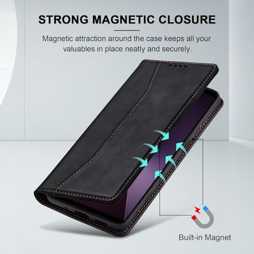 Image of Jasonyu Cover for Sony Xperia 1 VII Flip PU Leather Case Cover Book Wallet Stand Function Magnetic Card Slot TPU Bumper Case (Black)