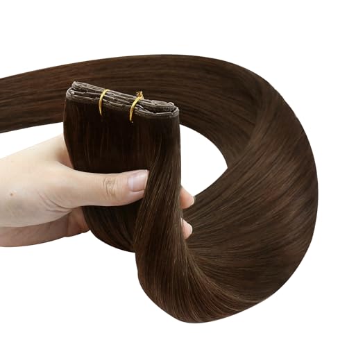 Image of Full Shine Butterfly Weft Hair Extensions 18 Inch 50G Warm Chestnut Brown | Natural Straight Volume, Invisible Double Layered Weft, Remy Human Hair Feel, Office Wear for Women, Seamless Fit Solution