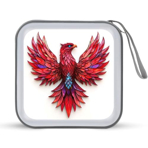 Stained Glass A Red Phoenix CD Case DVD Storage Case Portable