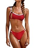 bahomebakini Womens Bikini Sets 2 Piece Sexy Bandeau Bathing Suit Adjustable Spaghetti Straps High Cut Swimsuit 2026 Modest Red