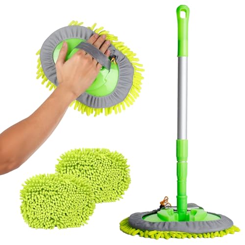 Albert Austin Car Brush Mop 36" Extendable Handle Car Wash Brush Kit 3 x Mop Heads Microfiber Sponge Duster Mitt for Washing Detailing Cars Truck SUV Van Trailer Boat Scratch Free Car Cleaning Brush