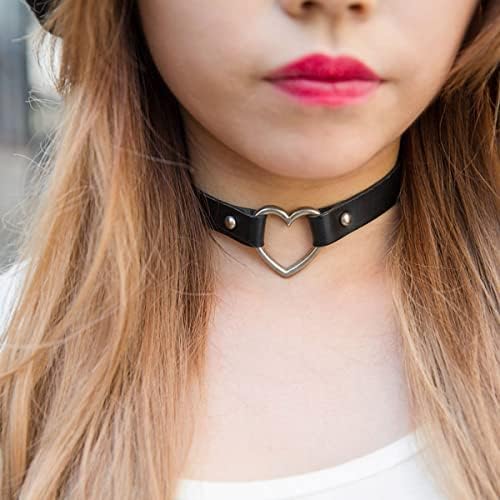 YINENGD 8 Piece Black PU Leather Choker Women Vintage Gothic Heart Leather Choker Vintage Punk Choker Necklace Punk Collar Neckband