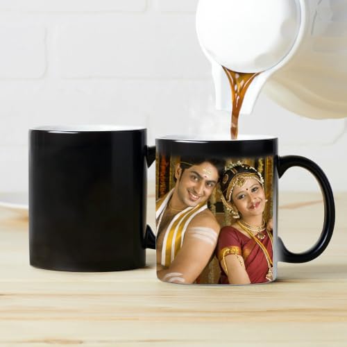 Image of Magic Mug with Photo Customized /Personalized Cup with Image, Text, Logo, Quotes Gifts for Birthday, Anniversary, Valentine's Day Black Colour Changing Mug 325 ML