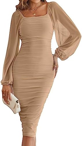 MEROKEETY Women's Fall Wedding Guest Cocktail Formal Midi Dress